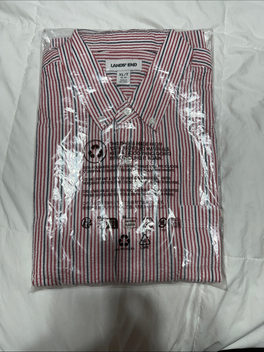 Lands' End Red, Blue, and  White Vertical Stripe Button-Down Shirt